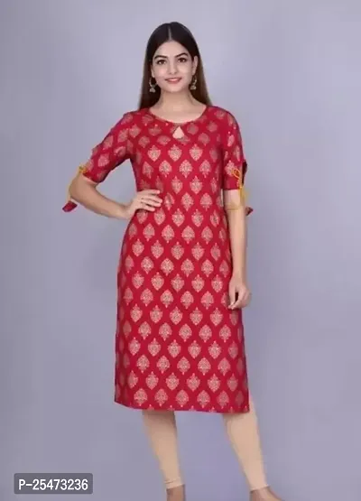 Trendy Red Printed Rayon Straight Kurta For Women