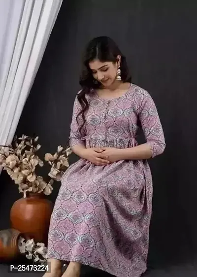 Trendy Purple Printed Rayon A-Line Kurta For Women-thumb0