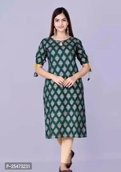 Trendy Green Printed Rayon Straight Kurta For Women-thumb0