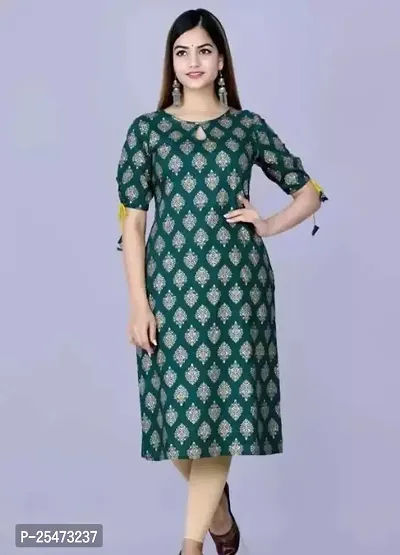 Trendy Green Printed Rayon Straight Kurta For Women