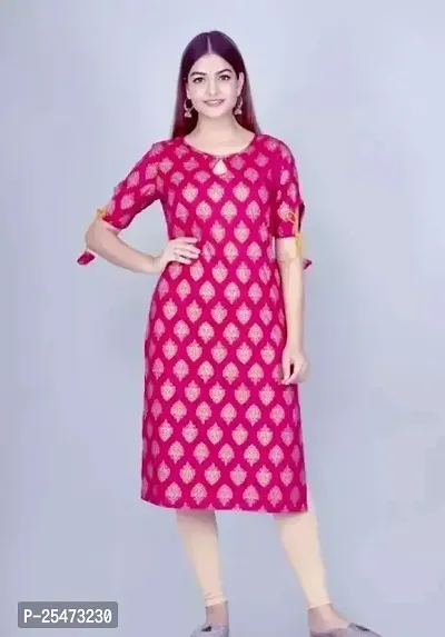 Trendy Pink Printed Rayon Straight Kurta For Women