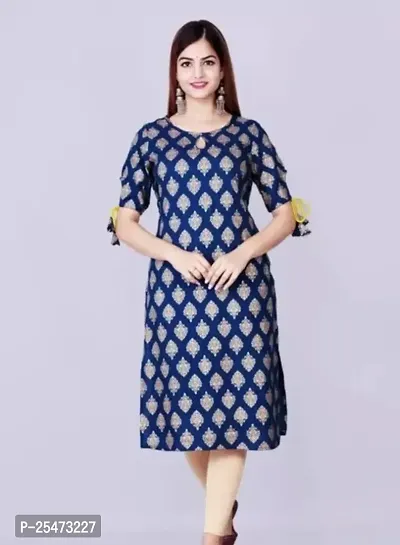 Trendy Blue Printed Rayon Straight Kurta For Women-thumb0