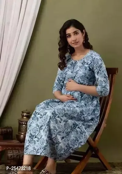 Trendy Blue Printed Rayon A-Line Kurta For Women-thumb0