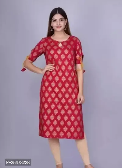 Trendy Red Printed Rayon Straight Kurta For Women