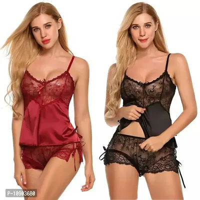 Women Hot Lingerie Soft and Breathable Lace Cup, D Neck, Above Knee, Shoulder Strap