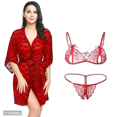 Nighty Womens Babydoll Nighty with Bikni Hot Dress(Red)-thumb0