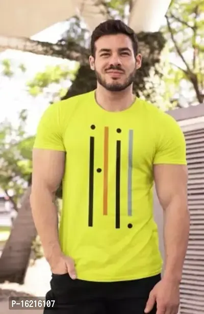 Reliable Yellow Polyester Blend Printed Round Neck Tees For Men-thumb0