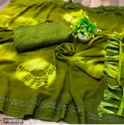 Beautiful Green Cotton Silk Dyed Saree With Blouse Piece For Women