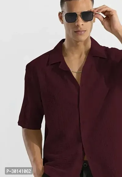Stylish Maroon Cotton Solid Regular Fit Short Sleeves Shirt For Men-thumb0