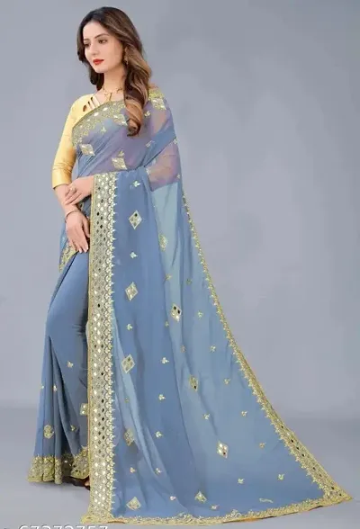 Georgette Zari and Mirror Heavy Embroidered Sarees with Blouse piece