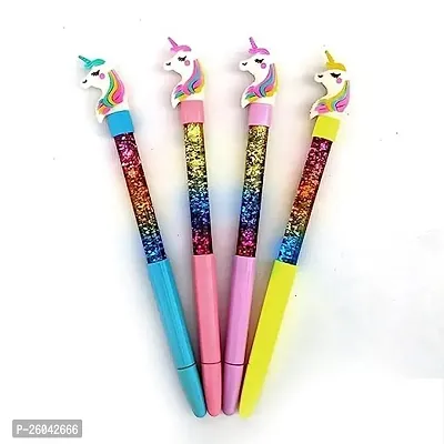 Unicorn Toy Water Glitter Beautiful Design Gel Pen For Kids Best Return Gift For Students (Set Of 4), Multi-thumb0