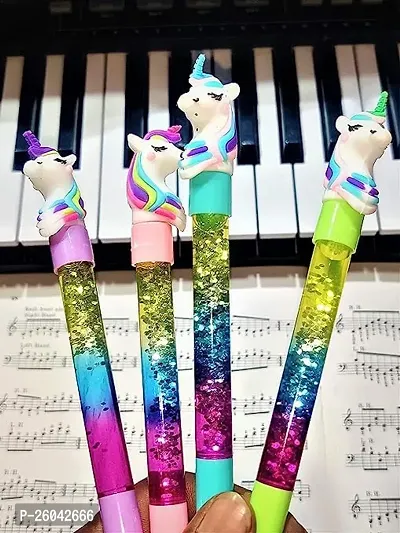 Unicorn Toy Water Glitter Beautiful Design Gel Pen For Kids Best Return Gift For Students (Set Of 4), Multi-thumb2