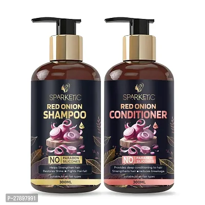 SPARKETIC RED ONION SHAMPOO Hair Care Kit for Hair Fall Control (Hair Shampoo + Hair Conditioner)[300ml + 300ml]-thumb0