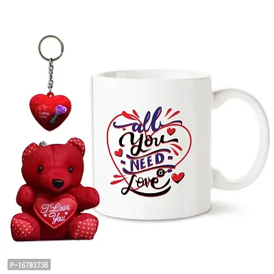 Bhakhand Valentine Day Gift Combo for Boyfriend, Girlfriend, Husband, Wife and His/Her - All You Need is Love Coffee Mug+Teddy Bear+Key Chain