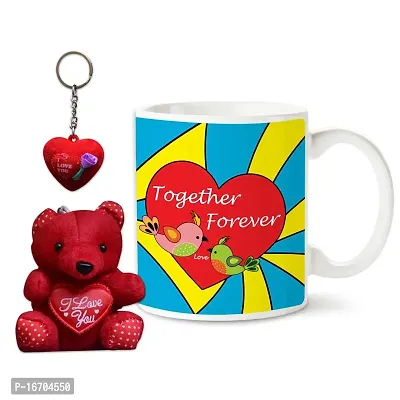 Bhakhand Valentine Day Gift Combo for Boyfriend, Girlfriend, Husband, Wife and His/Her - Together Forever Coffee Mug+Teddy Bear+Key Chain