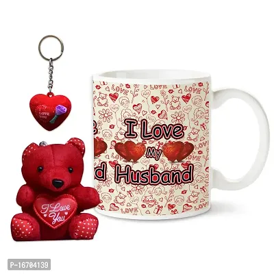 Bhakhand Valentine Day Gift Combo for Husband - I Love My Husband Coffee Mug+Teddy Bear+Key Chain