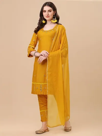 Beautiful Rayon Stitched Kurta Bottom and Dupatta Set