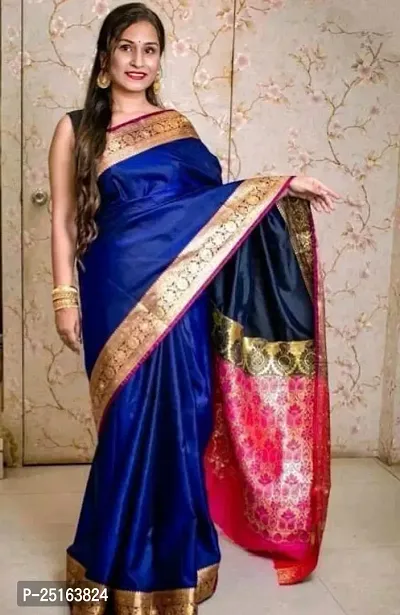 Stylish Blue Art Silk Saree with Blouse piece For Women