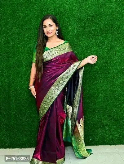 Stylish Purple Art Silk Saree with Blouse piece For Women