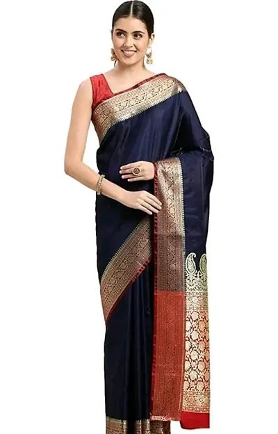 Banarasi Satin Silk  Zari Woven Sarees With Heavy Pallu and Blouse Piece