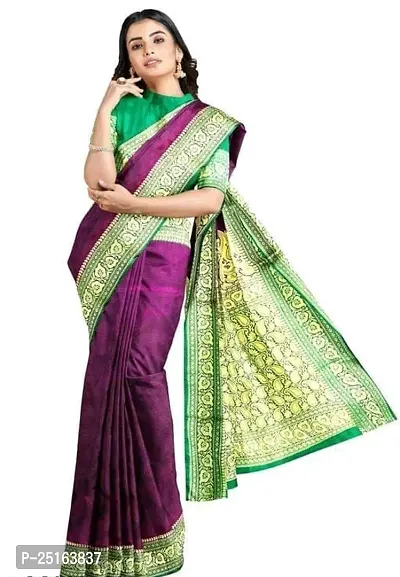 Stylish Purple Art Silk Saree with Blouse piece For Women-thumb0