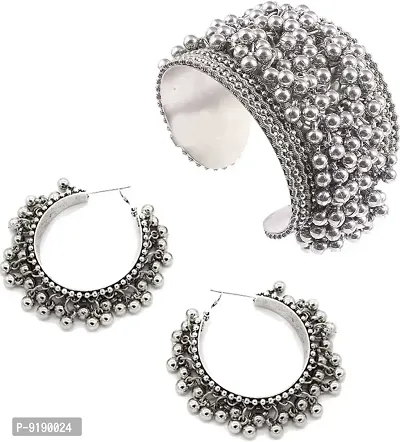 Stylish Oxidised Silver Alloy Jewellery Set For Women