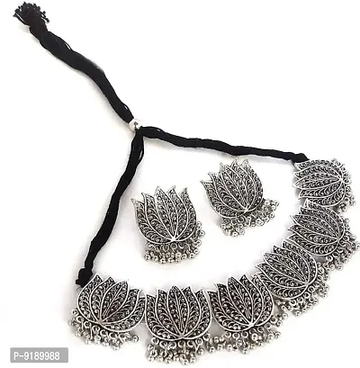 Stylish Oxidised Silver Alloy Jewellery Set For Women