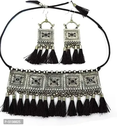 Stylish Oxidised Silver Alloy Jewellery Set For Women