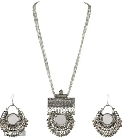 Stylish Oxidised Silver Alloy Jewellery Set For Women-thumb0