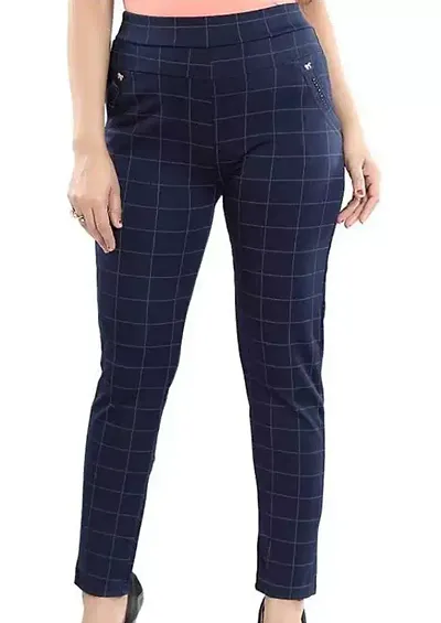 Secret Trendz Women/Girls/Ladies Hosiery Cotton Slim Fit Stretchable Trouser/Check Pant/Jeggings for Formals/Casual & Office High Waist Ankel Length Free Size-(28-32 Waist Size)