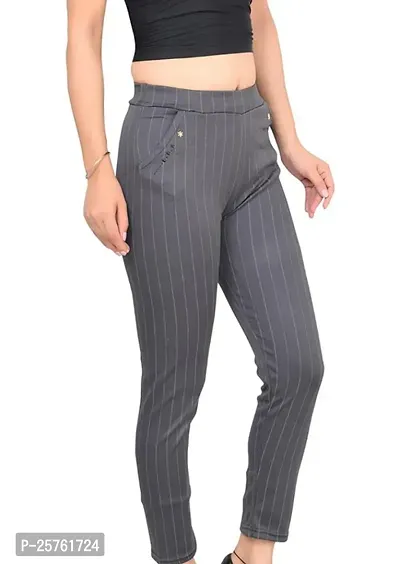 Elegant Grey Lycra Solid Trousers For Women