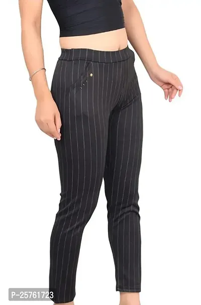 Elegant Black Lycra Solid Trousers For Women