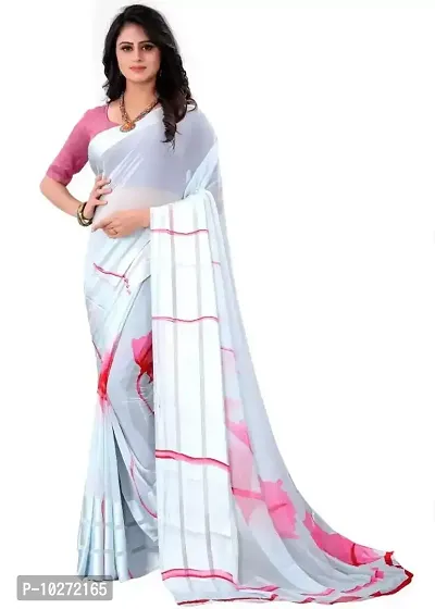 Trendy Women Printed Satin Saree With unstitched Blouse Piece-thumb0