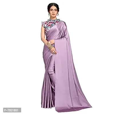 Ghan Sals Women's Satin Silk Material Printed Saree With Stiched Blouse (Shrinu Light Purple)-thumb0