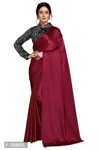 Ghan Sals Womens Trendy Satin Silk Saree With Unstiched Blouse Piece (Khichdi Maroon NEW)
