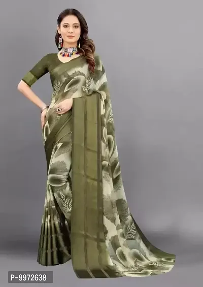 Beautiful Satin Patta Printed Saree With Blouse Piece For Women-thumb0