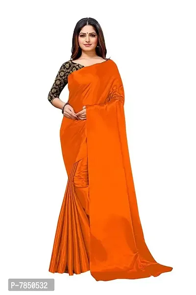Ghan Sals Womens Trendy Satin Silk Saree With Unstiched Blouse Piece (MATKA ORANGE(New))