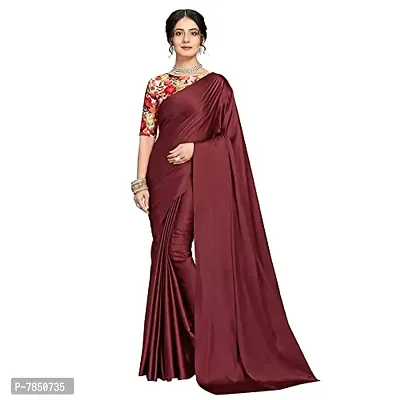 Ghan Sals Women's Satin Silk Material Printed Saree With Stiched Blouse (Shrinu Maroon)