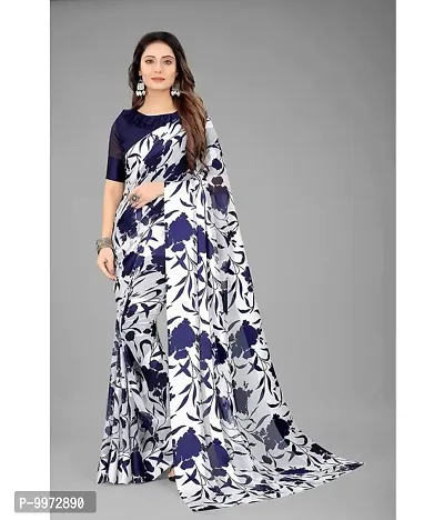 Beautiful Japan Crepe Printed Saree With Blouse Piece For Women-thumb0