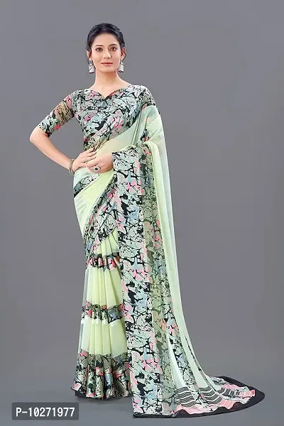 Trendy Women Printed Satin Saree With unstitched Blouse Piece-thumb0