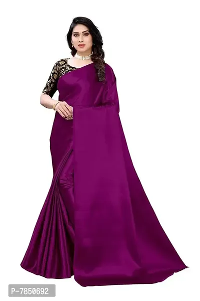 Ghan Sals Womens Trendy Satin Silk Saree With Unstiched Blouse Piece (MATKA WINE(New))