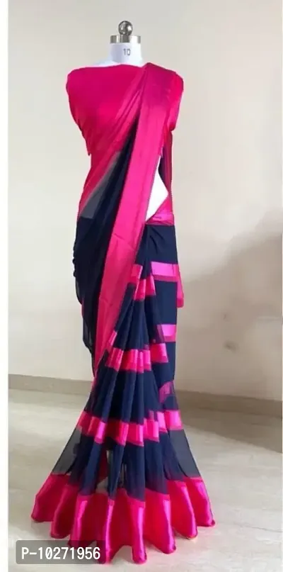 Trendy Women Printed Satin Saree With unstitched Blouse Piece-thumb0