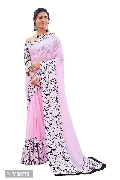 Ghan Sals Women's Georgette Printed Saree With Blouse Piece (PINKY PINK)-thumb0