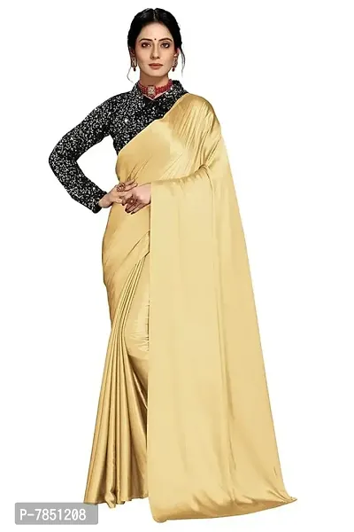 Ghan Sals Womens Trendy Satin Silk Saree With Unstiched Blouse Piece (Khichdi Beige NEW)