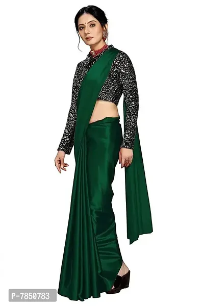 Ghan Sals Womens Trendy Satin Silk Saree With Unstiched Blouse Piece (Khichdi Dark Green NEW)-thumb4