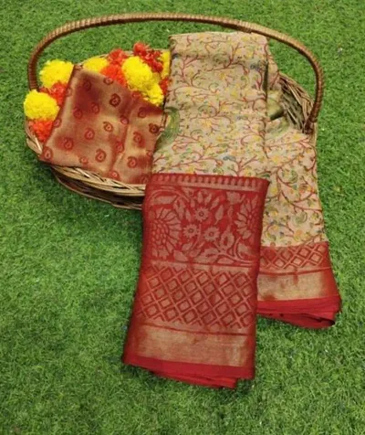 Chiffon Brasso Printed Sarees with Blouse Piece