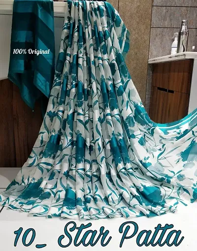 Trendy Satin Printed Saree with Blouse piece