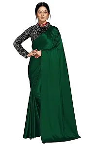 Ghan Sals Womens Trendy Satin Silk Saree With Unstiched Blouse Piece (Khichdi Dark Green NEW)-thumb1