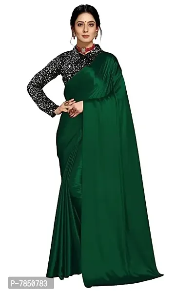 Ghan Sals Womens Trendy Satin Silk Saree With Unstiched Blouse Piece (Khichdi Dark Green NEW)-thumb2