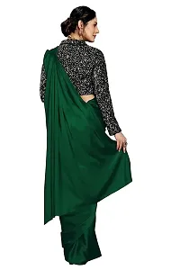 Ghan Sals Womens Trendy Satin Silk Saree With Unstiched Blouse Piece (Khichdi Dark Green NEW)-thumb2